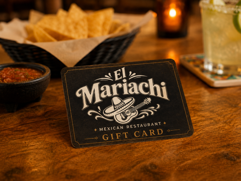 el mariachi gift card on a table